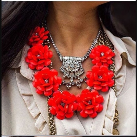 J. Crew Jewelry - J.Crew large wooden carved floret necklace in sunset orange and gold